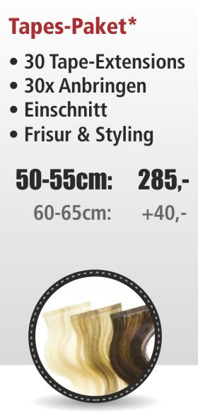 Das Komplettpaket für Haarverlängerungen mit Tape-Extensions (Quikkies bei Hairdreams, Apps bei Great Lengths oder einfach hairtalk Haarverlängerungen)